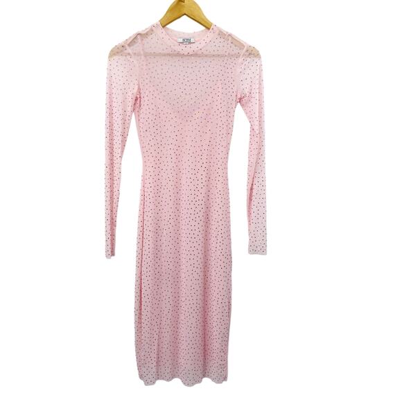AFRM pink rhinestone mesh long sleeve midi dress - Picture 2 of 5
